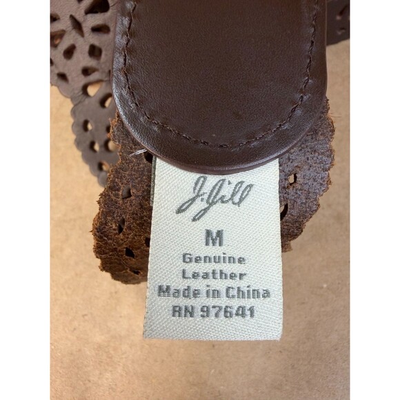 J. Jill Leaf Punch Design Wide Brown Leather Belt Hip or Waist Hippie Boho Sz M main image 9